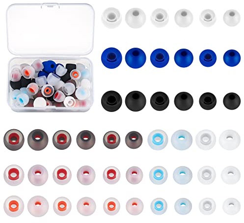XiangJunly 48 Pcs Silicone Earbuds Replacement Tips, Ear Buds Tips, Earphone Eartips Replacement, Noise Isolation Cover Caps - 8 Colors, 3 Sizes