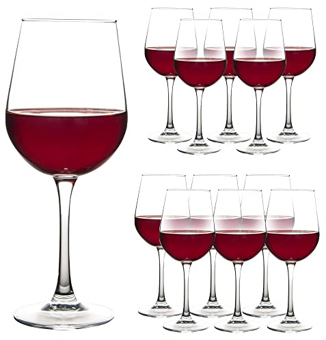 YARYOUNG 12 oz Fully Tempered Wine Glasses Set of 12, Classic Design, Durable and Scratch-resistant