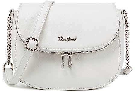 David Jones - Damen Kleine Umhängetasche - Zip Reißverschluss PU Leder Schultertasche - Messenger Crossbody Bag - Frauen Elegante Clutch Pochette Abendtasche - Citytasche Reise Mode - Weiß