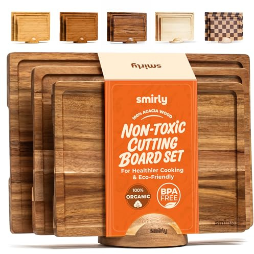 SMIRLY Wood Cutting Boards For Kitchen Meal Prep & Serving, Bamboo Cutting Board Set, Charcuterie Chopping Boards and Wooden Cutting Boards for Kitchen