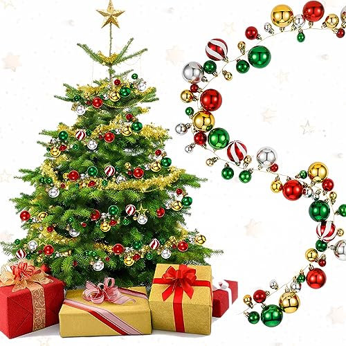 Liliful Weihnachtskugel-Girlande, 1,8 m, 2 Stück, Weihnachtsschmuck, bunte Bälle, Dekorationen für Weihnachten, Partyzubehör, drinnen und draußen
