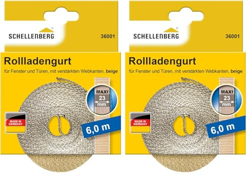 Schellenberg 36001 Rolladengurt 23 mm x 6,0 m System MAXI, Rollladengurt, Gurtband, Rolladenband, beige (Packung mit 2)