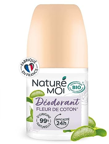 Naturé Moi - Deodorante roll-on - Efficienza 24 ore - Deodorante donna con Aloe Vera Bio e Magnesio - Profumo Fiore di Cotone - 99% di origine naturale - 50 ml - Made in France