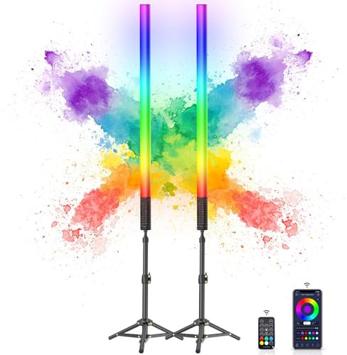 LUXCEO 2 Pack LED Video Lichtstab Mood1S, dimmbar und Speicher, APP-Steuerung, Eingebauter 2500 mAh Akku, 85cm RGB-Fotolampe für YouTube, TikTok, Spiel-Streaming, Partybar, Foto-Beleuchtung