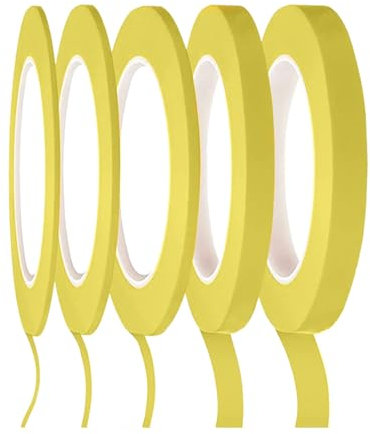 XPEX 5 Rouleaux de Ruban de masquage, Ruban de masquage, Ruban de masquage de Couleur Jaune 3/5/7/10/12 mm, adapté à l'artisanat, à la carrosserie et à la décoration DIY