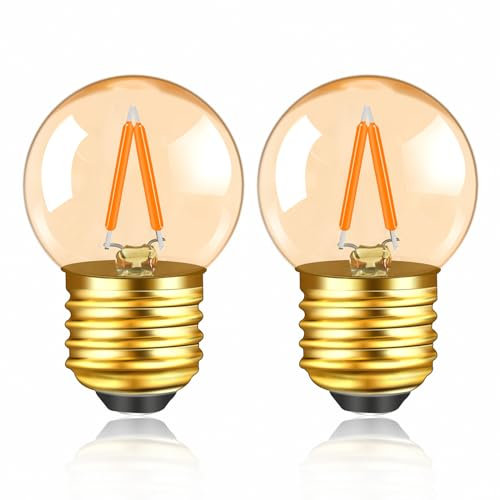 Caldarax 2 Stück E27 LED Warmweiss 1W Edison Vintage Bernstein Leuchtmittel Ersetzt 10W Glühlampe, 220V Warmweiß 2200K Kleine Globe G40 E27 Filament Dekorative Glühbirne, Nicht Dimmbar