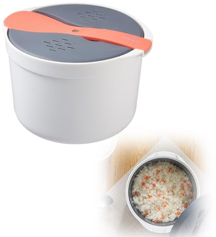Ziyaeru Mikrowellen-Reiskocher, 2 l, Kunststoff, Lebensmittelqualität, Mikrowellen-Kochgeschirr, antihaftbeschichtet, Reis- und Nudelkocher, inklusive Reisschaufel, Deckel, Sieb und Dampftopf für