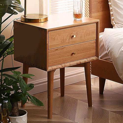 CRBUDY Mesita de Noche de Madera Natural con Organizador de mesita de Noche de Almacenamiento Madera de Cerezo de Roble Blanco No Requiere instalación Uso inmediato Mesa Auxiliar de Cama