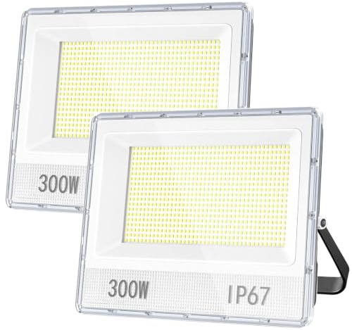 YIQIBRO Focos LED Exterior 300W 30000LM 6500K, Paquete de 2 | Ángulo de Haz de 120°, Potente, Resistente al Agua IP67, para Garaje, Patio, Estacionamiento, Plaza, Almacene, Nave