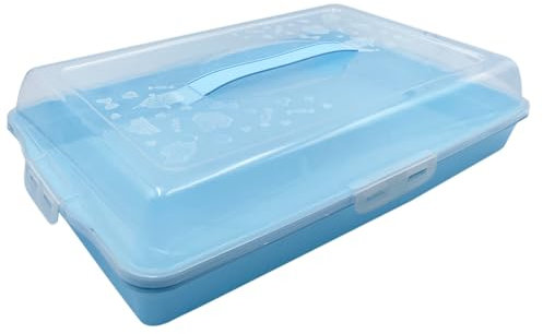 VIRSUS Porta Torte RETTANGOLARE in plastica, misura 43x30x10 cm, Contenitore con coperchio trasparente, portatorte 4 chiusure di sicurezza, per la conservazione di dolci e torte -6778F (Azzurro)
