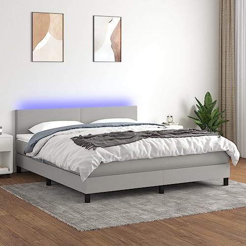 IKAYAA Boxspringbett mit Matratze & LED Boxspringbett 180x200 mit matratze Bett 180x200 mit matratze und lattenrost Polsterbett 180x200 cm mit Matratze Bett mit Kopfteil Stoff-Hellgrau-180 x 200 cm