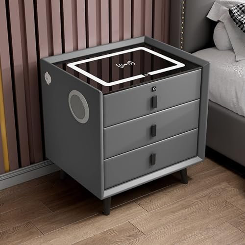 Smart Bedside Table with Wireless Charging Station, USB Ports & LED Light, Nightstand Home Furniture with 2/3 Drawers - Bedroom Smart Nightstand
