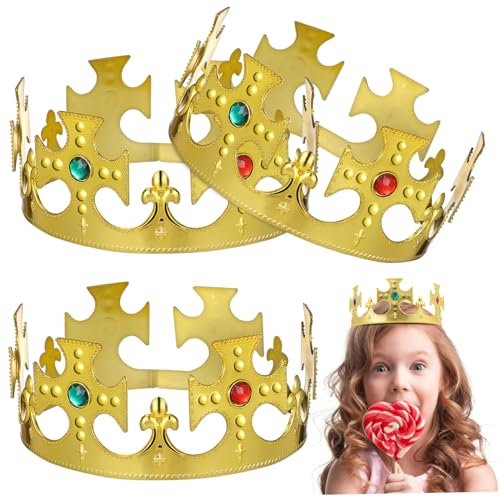 FELTECHELECTR 3stücke Kindergeburtstagskrone Goldene Krone Als Partyhüte Für Mädchen Für Geburtstagsfeiern Cosplay Und Besondere Anlässe Verstellbar Und Leicht