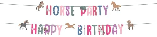 Folat 27505 Pferd Geburtstag Deko Rosa - Buchstabengirlande Set - Happy Horse- 1,5 Meter - Pferdparty Dekoration