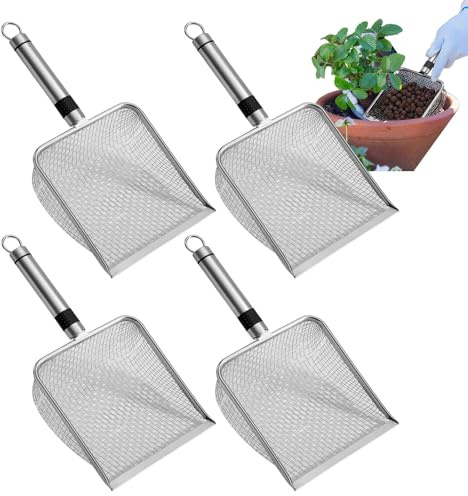 Gartensieb 4 Stück Edelstahl Garten Erde Sieb Ø 2/2,8/3,8/5 mm Fein Kompostsieb Mit Griff Garten Hand Erdsieb Schaufel Aus Edelstahl Für Sieg Oberster Boden, Steine, Erde, Grobe Sand, Kompost, Saatgut
