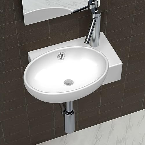 Tidyard Vasque de Salle de Bains céramique Blanc avec Trou de trop-Plein, Évier de Comptoir, Vasque à Poser, Lavabo de Salle de Bain pour Toilette, WC d'invités