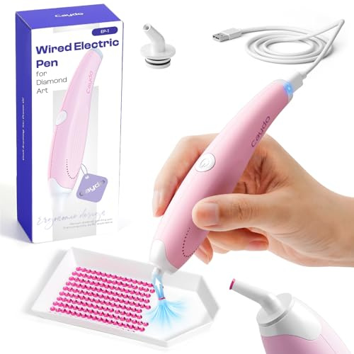 Caydo Penna Elettrica per Diamond Painting con Vuoto - Strumento Multi-Punte Ergonomico, Accessori per Kit Diamond Painting Senza Cere per Cristalli AB (Rosa)