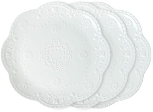 UIBFCWN Speiseteller Groß 3er Set, Φ26,5cm Kuchenteller Set 3 Personen, Keramik Frühstücksteller Weiss, Flache Essteller für Salat, Pasta, Fleisch, Geschirr für Spülmaschine und Mikrowelle