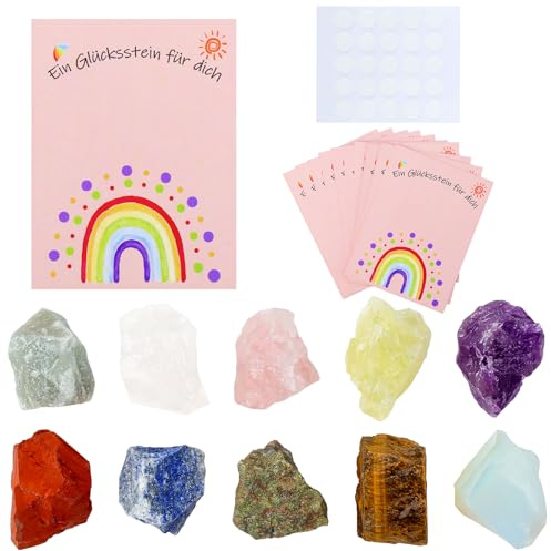 XIANNVXI 10 Stück Glückssteine Set Edelsteine Mutstein Bunte Glücksstein Glücksbringer Schulanfang Deko Einschulung Mitbringsel Kindergeburtstag Gastgeschenk Taufe Natürliche Rohstein