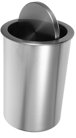 IMIKEYA Poubelle de Table Ronde Design Élégant Pratique et Facile à Utiliser avec Couvercle Intégré en Acier Inoxydable Argentée, 1 Set Cuisine Encastrée