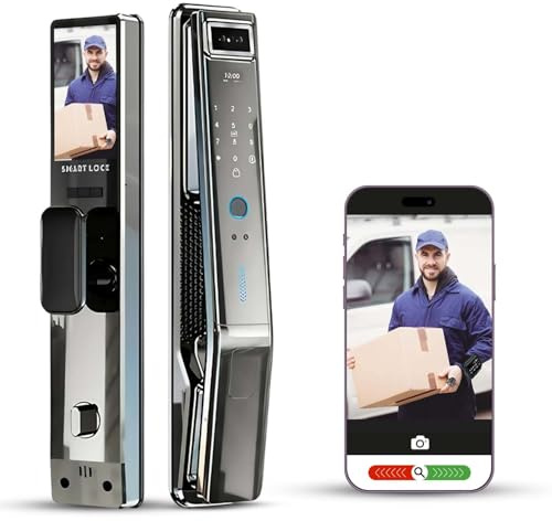 Smart Door Lock with 3D Face Recognition, Fingerprint, Video Doorbell & Intercom, IC Card, Passcode, IC Card, Tuya App for Front Door