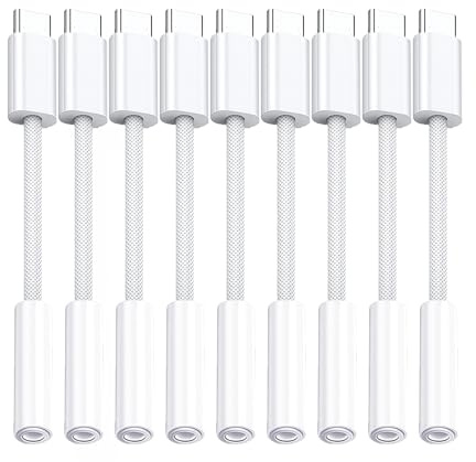 10Pack USB C to Headphone Jack Adapter,USB c to 1/8 inch Audio Adapter Compatible with iPhone 16 15 Samsung Galaxy S25,S24,S23 Ultra, Note 20, iPad Pro, MacBook, Pixel XL and More
