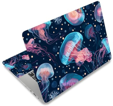 PLIGREAT Autocollants pour Ordinateur Portable à Motif de Méduses de Dessin Animé Découpables Taille Universelle pour Ordinateur Portable de 12 13 13.3 14 15 Pouces