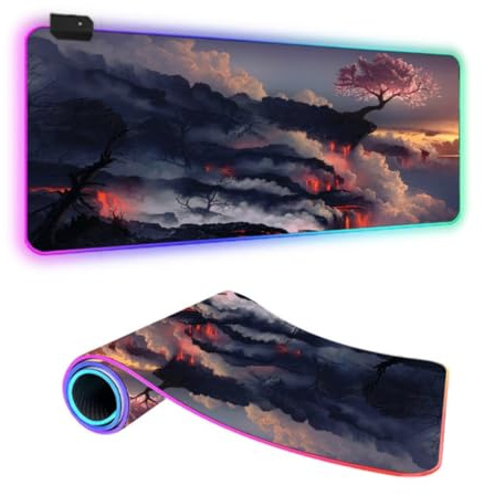 FANSU 3D RGB Gaming Mauspad XXL, Groß Multifunktionales Mousepad mit 14 Farben LED-Licht, USB, für Computer PC Laptop Tastatur Professionelle Gamer (Schwarz,900x400x4mm)