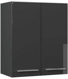 Vicco Hängeschrank Fame-Line, Anthrazit Hochglanz, 60 cm | MDF-Front · Soft-Close · 2 Einlegeböden · Metallgriffe · ✓ Praktischer Stauraum