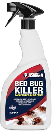 Spear & Jackson Bed Bug Killer, 1 Litre Spray, Long-Lasting, Odourless, insecticide against Flying and Crawling insects
