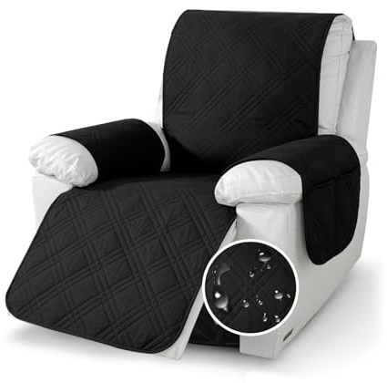 YushengTai Sesselschoner, Sesselschoner für Relaxsessel 100% Wasserdicht, Anti-Slip 1 Sitzer, Maschinenwaschbar sesselschoner für Fernsehsessel mit 4 Taschen, 2 Verstellbaren Riemen (Schwarz)