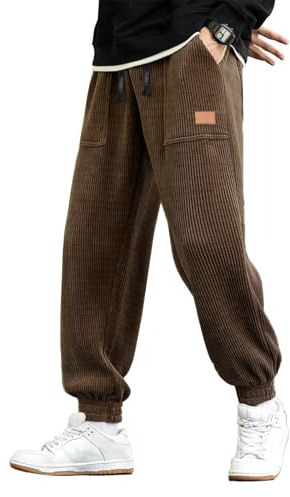 JMIERR Mens Corduroy Joggers Bottoms Casual Drawstring Sweatpants | Trousers,Elastic Waist,with Pockets,Harem Pants,Loose Fit,Tapered Leg,Fall Winter Streetwear