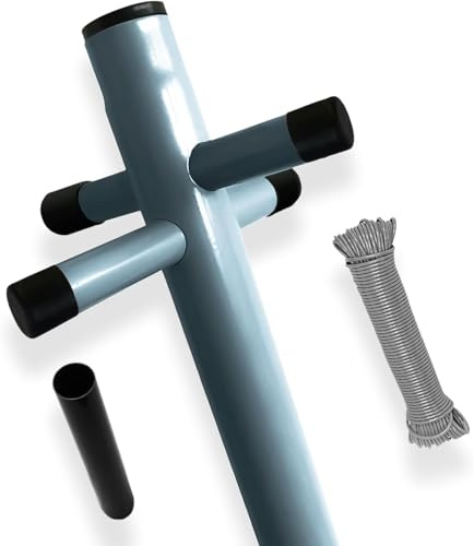 Palo stendibiancheria zincato resistente con presa 2 parti standard da giardino con corda di nylon da 60 m