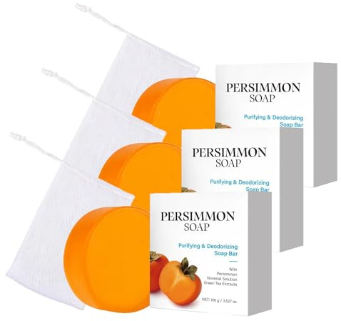 Barra de Jabón de Caqui, Jabón Natural Contra el Olor Corporal para Personas Mayores, Combate el Olor Corporal de Manera Efectiva, Suave y Eficaz para Hombres y Mujeres, Todos los Tipos de Piel (3)