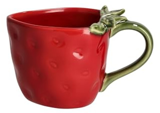 home&you Mansika - Taza grande de café, té, chocolate caliente, taza original de gres, forma fresa, decoración de cocina, regalo de amiga, compatible con microondas y lavavajillas, color rojo oscuro