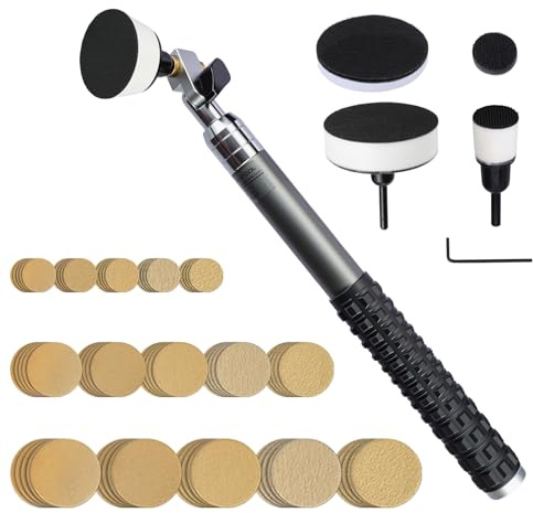 RUITOOL Bowl Sander Tool Kit with Dual Bearing Head - Lathe Tools with 1 - 3 Hook & Loop Sanding Discs, 75 Piece Sandpaper (60 to 320 Grit), Backing Pads with Foam Interface & Metal Handle