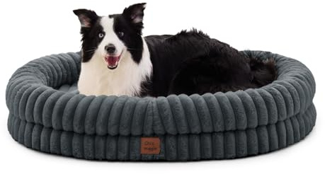 ChiXnuggle XL Dog Bed - Luxury Striped Faux Fur Waterproof Pet Couch with Removable Washable Cover, Orthopedic Dog Bed with Bolster Sides for Sleeping, Dark Grey