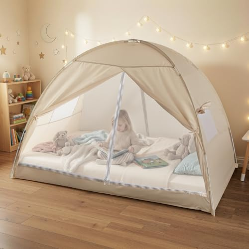 Alvantor Bed Tent Full Size, Blackout Privacy Sleeping Canopy for Kids and Adults, Indoor Floor Tent with Mesh Windows, Zippered Doors, Easy Setup & Portable Bed Canopy for Bedroom and Travel