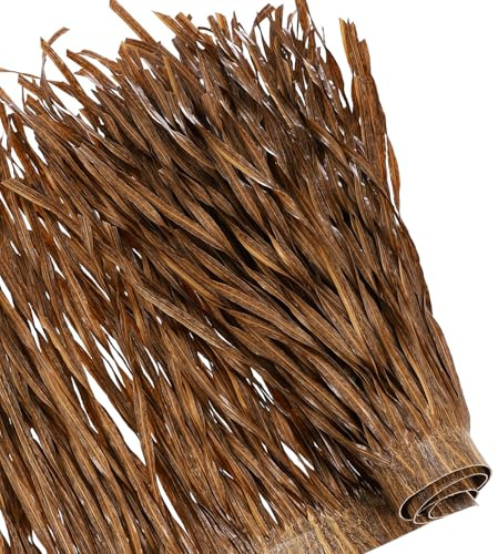 sourcing map Toit de paille Tiki - 101,6 x 61 cm - Rouleaux de paille de palmier artificielle mexicaine pour jardin, terrasse, barres Tiki, clôture, décoration de fête, vigne torsadée, gris sec