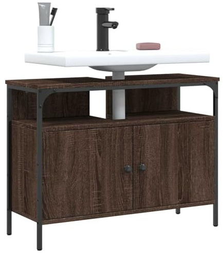 HaoChrymec Waschbeckenunterschrank Braun Eiche, Holzwerkstoff, Badschrank mit Schublade, Badezimmermöbel, Waschbeckenunterschrank, für Badezimmer, 80 x 30 x 60 cm