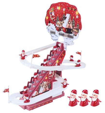 Generisch 2025 Pista de esquí musical, tobogán de Papá Noel, pared de escalada, escalera automática, luz LED, música, juego de movimiento con 3/5 figuras, para interiores las vacaciones (rojo, 42 x 21
