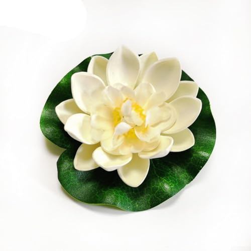 Opatiny Lirios de agua flotantes artificiales con hojas de loto y libélulas decorativas, juego de jardín de estanque de 8 piezas