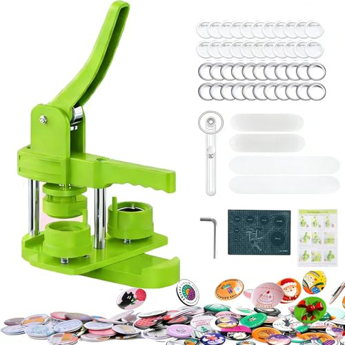 SRUIOOR 25 mm Buttonmaschine– Manuelle Buttonpresse Set ohne Montage, inkl. 100 Zubehör & Kreisschneider, DIY Abzeichenmaschine für Basteln, Partys & Geschenke(grün)
