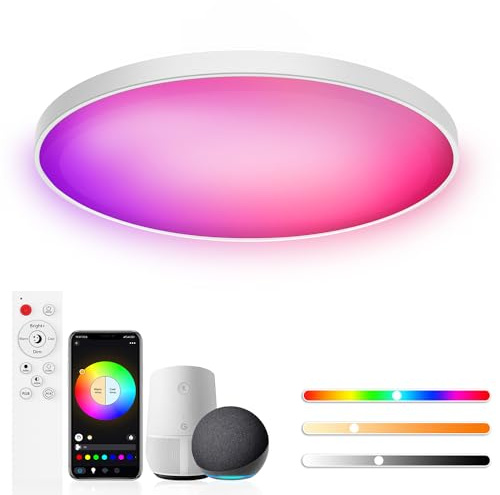 Gaethra Deckenlampe LED 30W, RGB Deckenleuchte Rund 2700K-6500K, Dimmbar, Kompatibel mit Alexa, APP-Steuerung, Fernbedienung, für Schlafzimmer, Wohnzimmer, Kinderzimmer