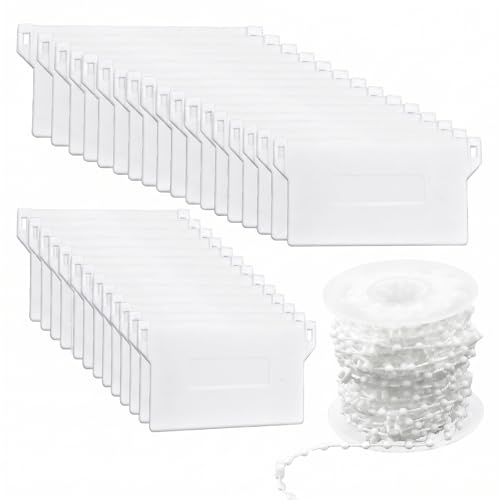 30 Stück Lamellenvorhang Beschwerungsplatten, 127mm Lmellenvorhang Ersatzteile Set mit 10 Meter Weiße Kette Vertikal Rollokette, Lamellen Gewichte Vertikaljalousie für Vorhang Tür Fenster Zubehör