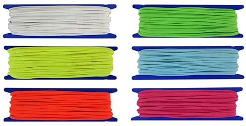 Gepolight ® Leuchtschnur Ø ca. 6mm – 6 x 20 Meter (6 Farben) – 100% Polyester B1 – leuchtet genial unter Schwarzlicht/Blacklight