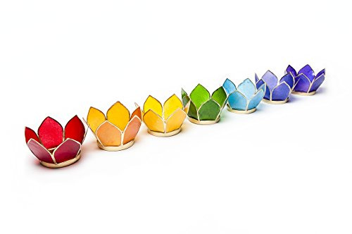 Find Something Different Lotus Design Teelichthalter 7er Set Chakra Farben Gold, 8 cm