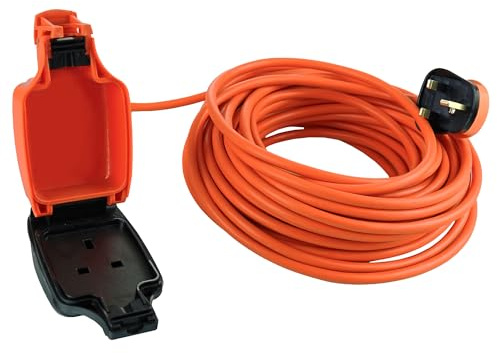 Netagon IP54 Single 1 Gang Plug Waterproof Outdoor Electrical Inline Socket Extension Lead | 5M,10M, 20M or 25M Long Cable (1, 20M Long Cable)