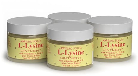 Basic Brands - L-Lysine Ointment - 0.875 oz - Lysine Cold Sore Treatment and Blister Relief - Soothes Lips – 4 Pack