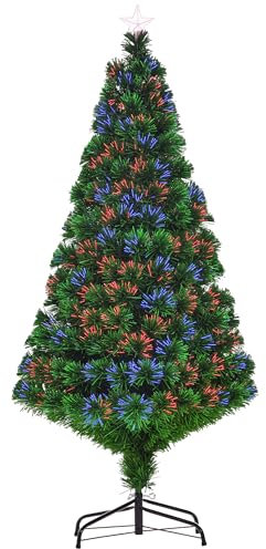 HOMCOM Albero di Natale Artificiale 150cm con Fibre Ottiche e Luci LED, Albero di Natale Luminoso con 180 Rami, Verde